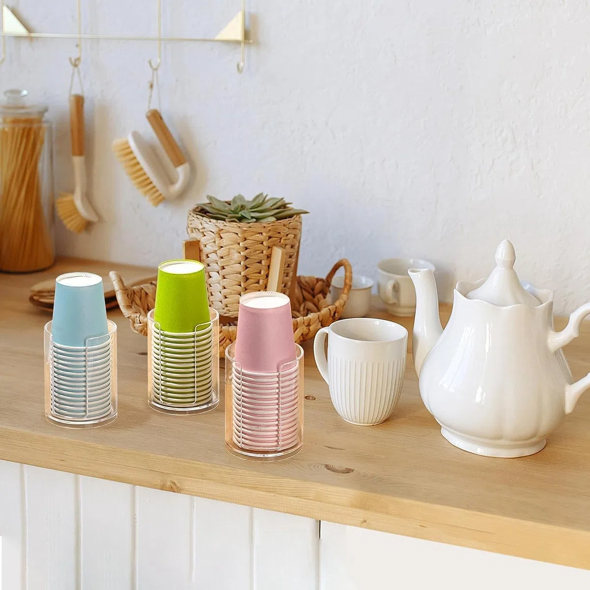 Dispenser per Tazze da Bagno da 3 Pezzi, Portabicchieri per Collutorio da 3 Oz, da Appoggio, Piccoli Portabicchieri di Carta USA e Getta in Plastica Durevoli
