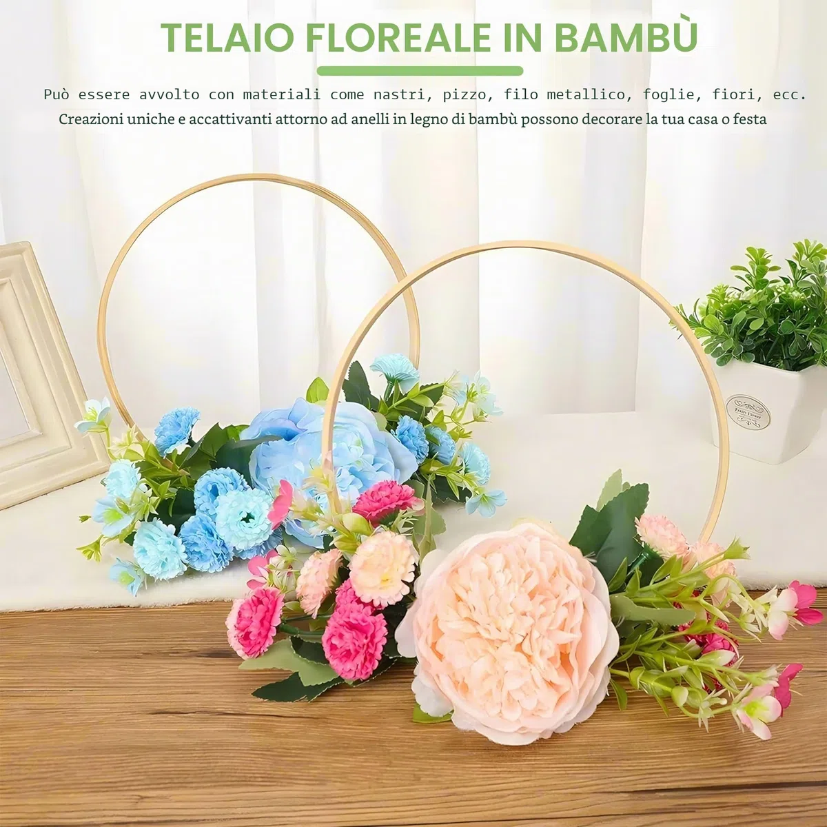 SRTSTR 12 Pezzi Cerchi per Acchiappasogni 15 cm Anelli in Legno di Bambù Cerchi Legno per Macramè Ghirlande Floreali Decorazioni Fai da Te e Artigianato