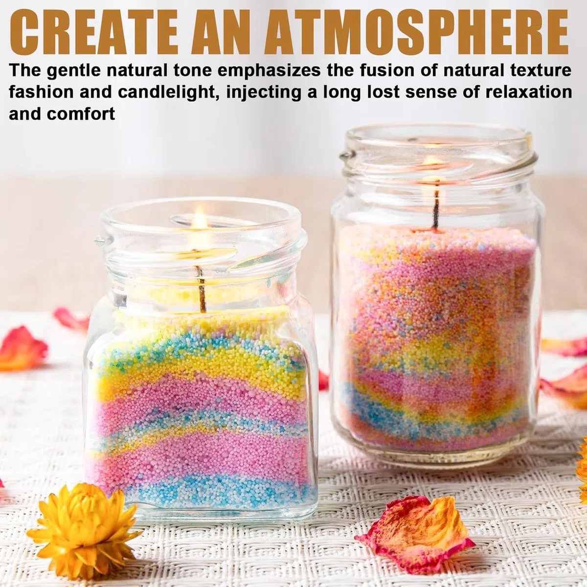 GBKDQQ Sabbia per candela con stoppino: 10 colori, granuli, 500 g, candele di sabbia, candele fai da te, set di granuli di cera per candele fai da te (80 stoppini da 10 cm)
