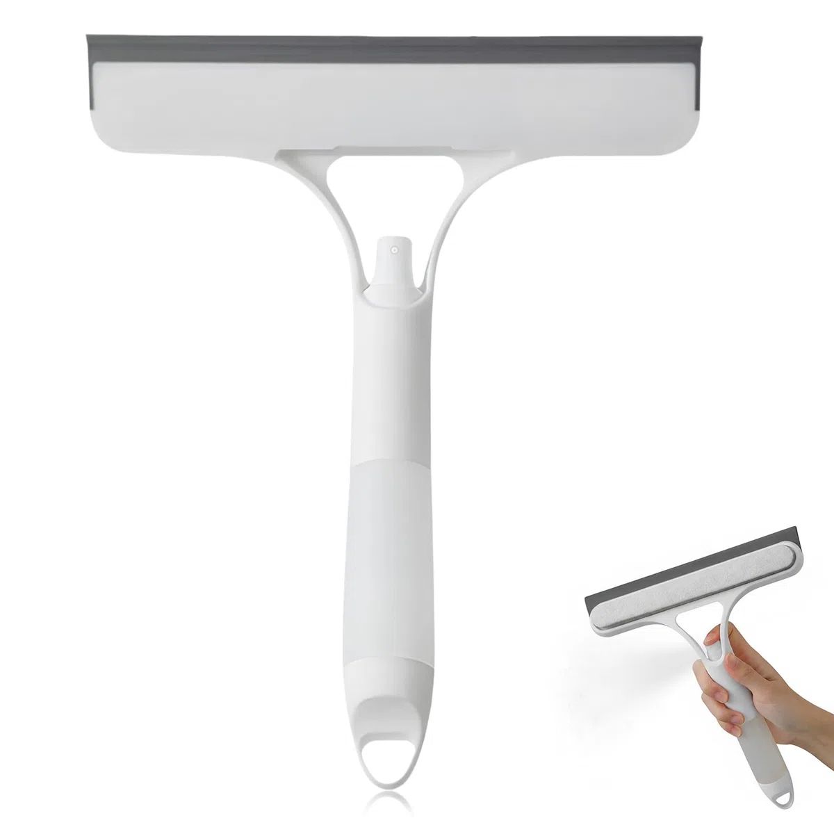 Tergivetro per Doccia Plastica 3 in 1, Lavavetri Spazzola Bagno con Spruzzatore di Spugna, Lavavetri Doccia Leggero, Tergidoccia per Vetro, Acrilico, Piastrelle, Bagno, Specchi, Bianco