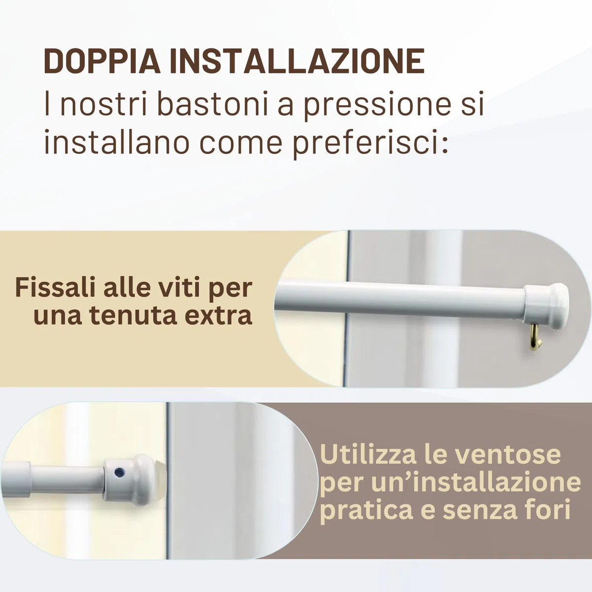 SONIT – Set 2 Bastoni Tende a Pressione da 40a 60 cm, Bastoni per Tende a Vetro Estensibili, Bacchette per Tendaggi Interni Senza Forare, Aste Regolabili in Alluminio per Finestre