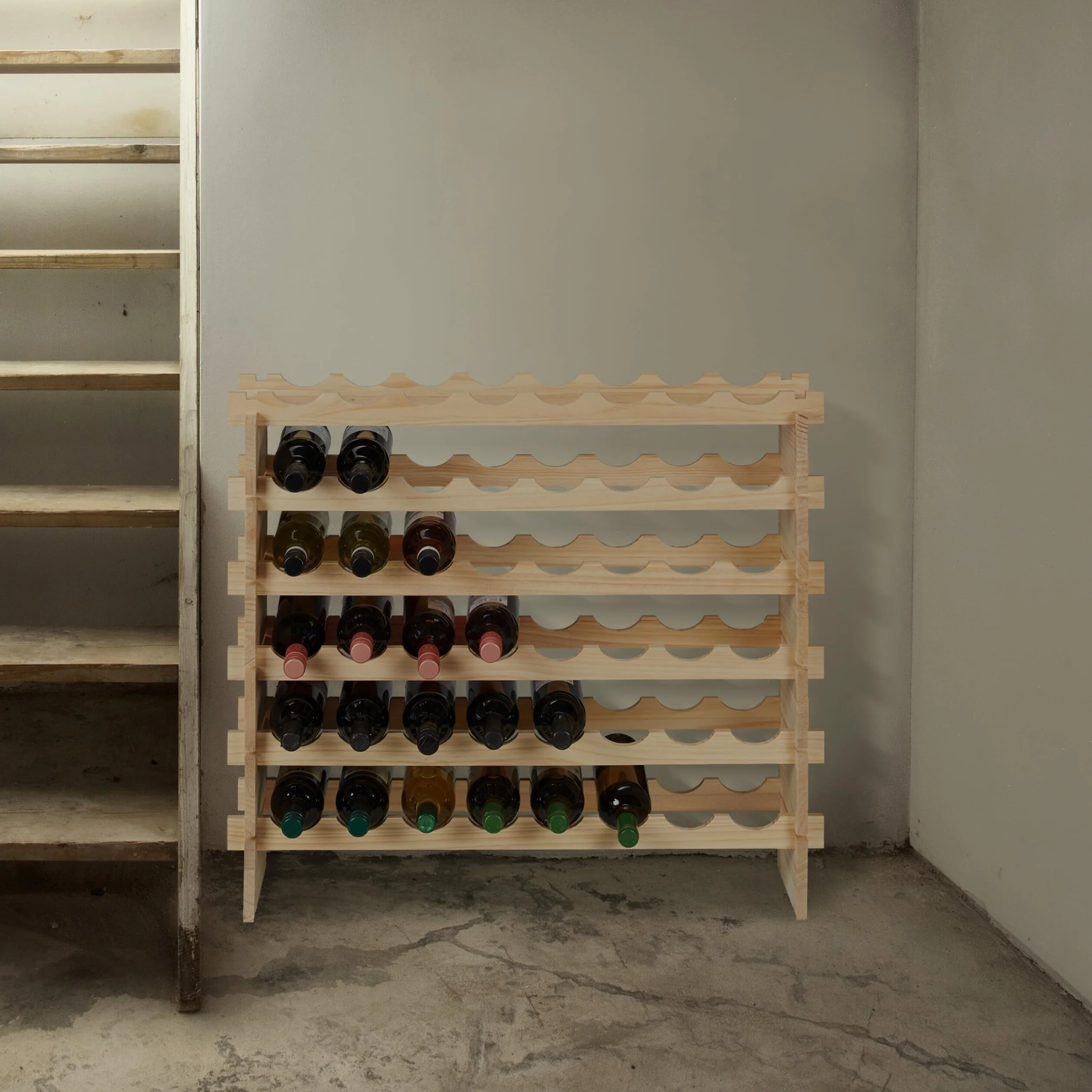 Relaxdays Cantinetta Portabottiglie, 48 Bottiglie di Vino, Disposizione Orizzontale, HLP 73x82x25 cm, in Legno, Naturale