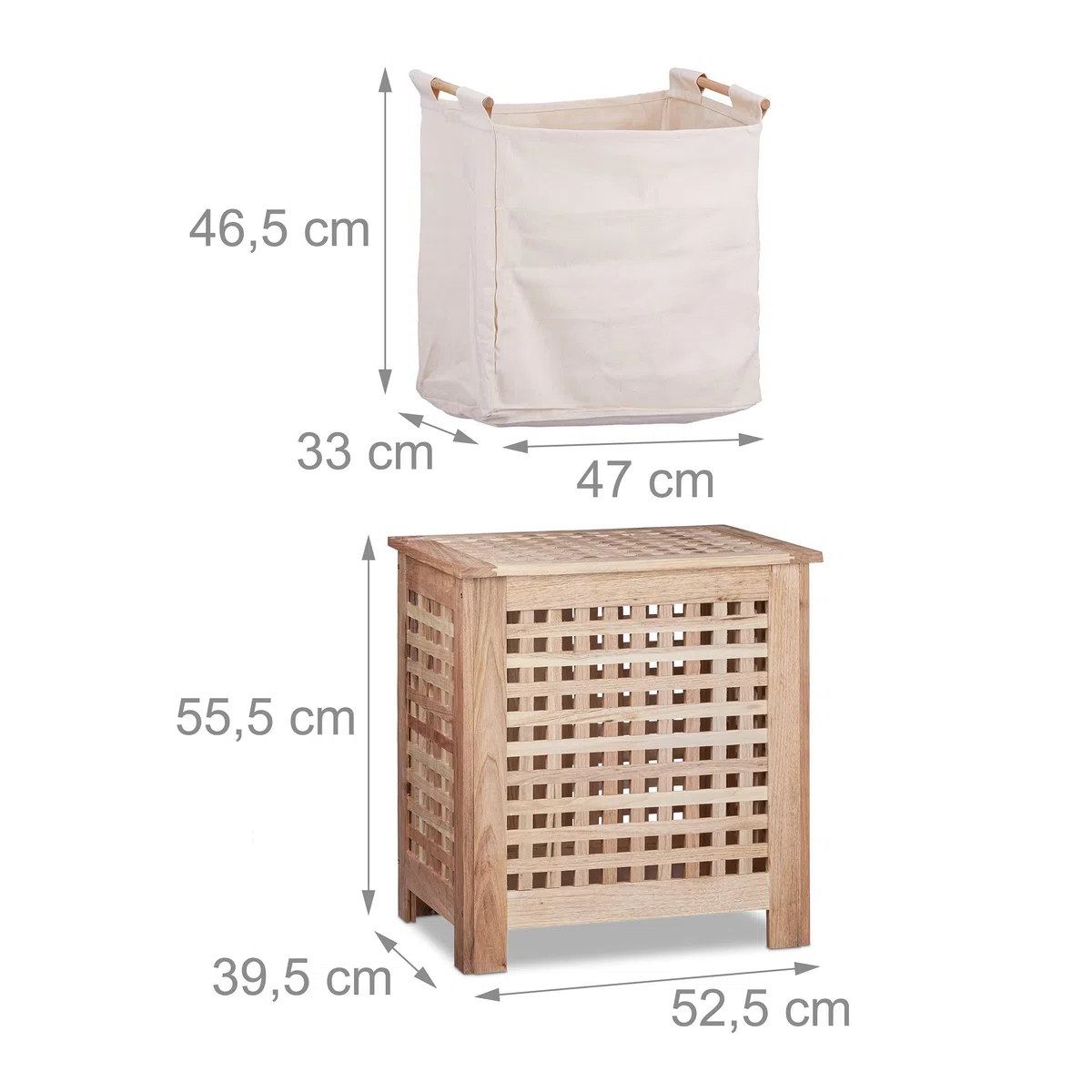 Relaxdays Cesto Portabiancheria, Cesta in Legno, con Sacco e Coperchio, 70 L, HBT: 55,5x52,5x39,5 cm, colore naturale