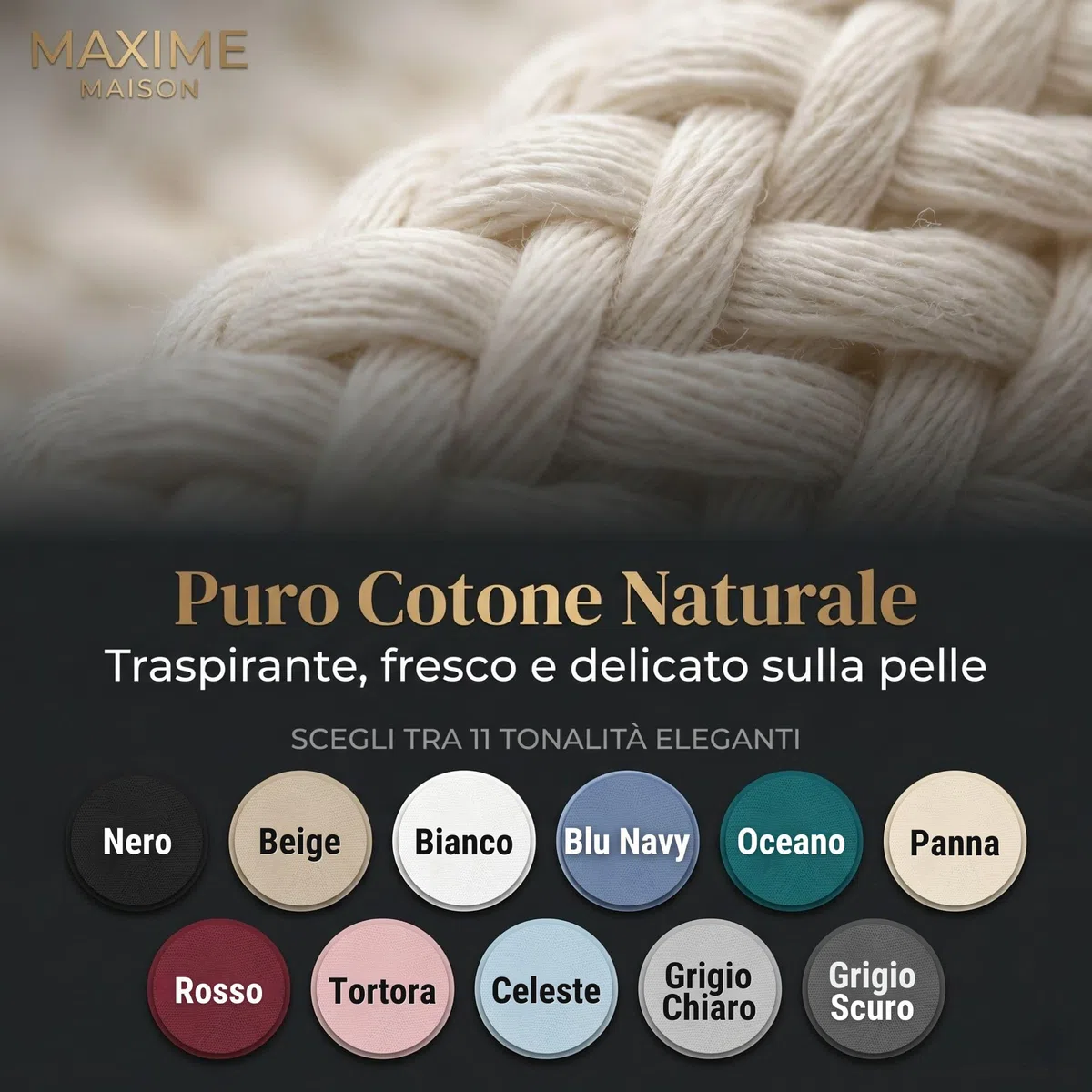 MAXIME MAISON - Lenzuolo con Angoli Matrimoniale 180x200+40 Tessuto 100% Cotone, Lenzuola Matrimoniali Cotone in Traspirante ed Naturalmente Anallergico Realizzate in Italia (Grigio Scuro)
