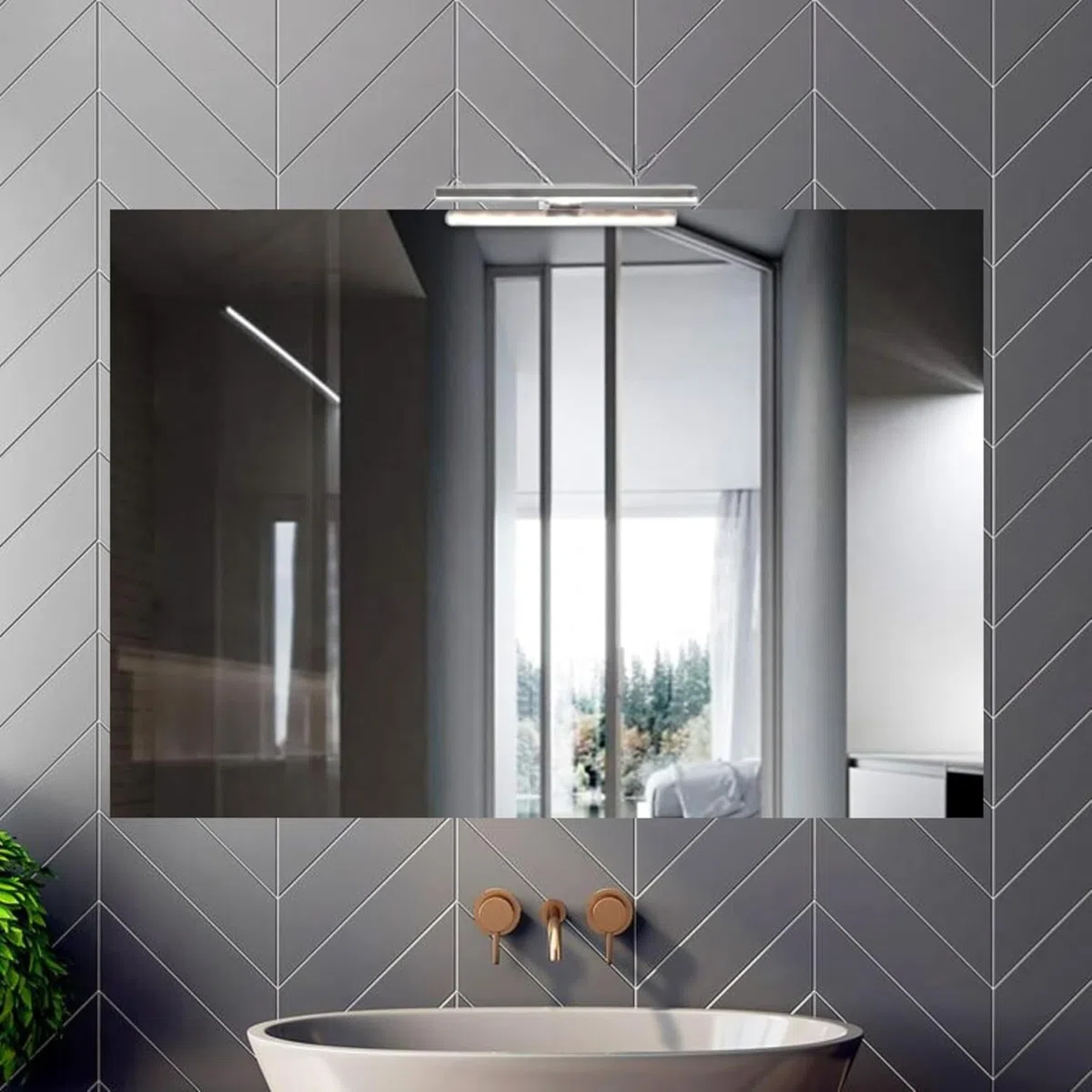 STYLE GLASS Specchio Bagno PERLA 100x70 cm, da Parete con Lampada Led Superiore, Senza Cornice Rettangolare Moderno, Luce Naturale, Design Home Decor