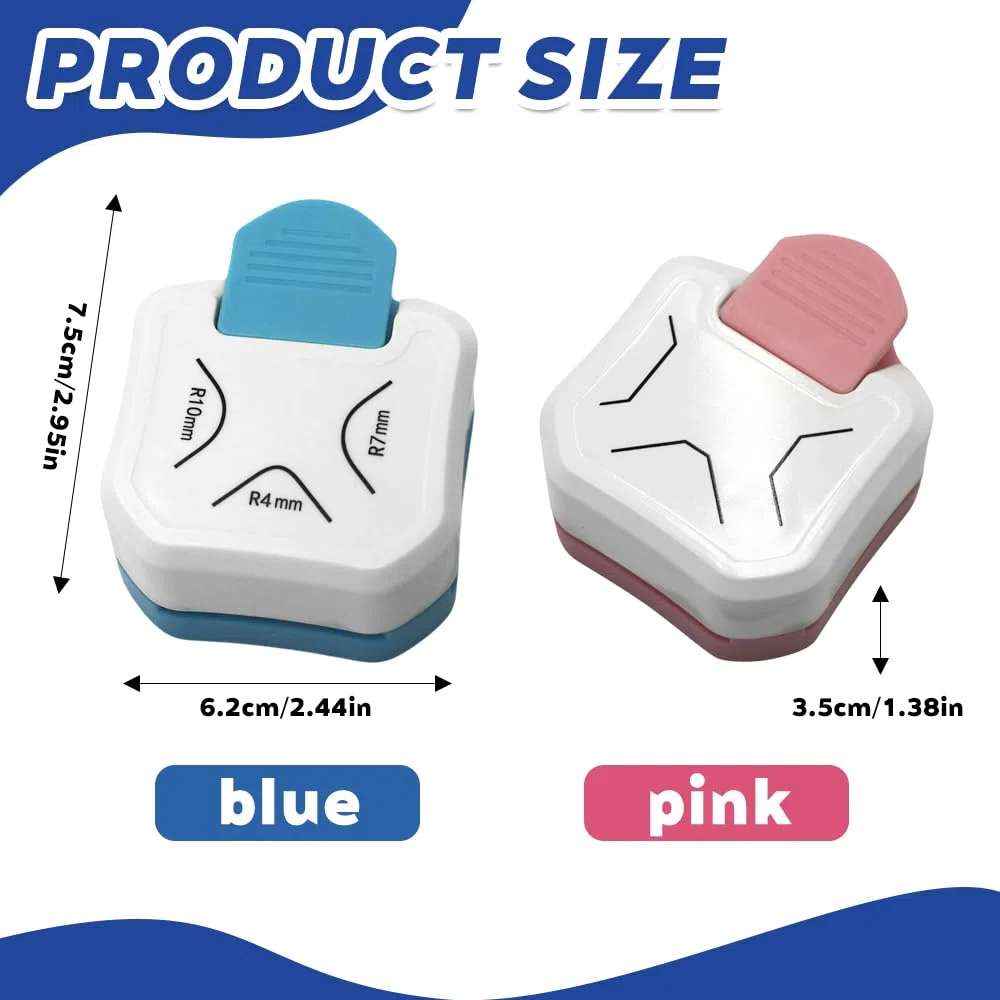 2 Pezzi Perforatrice per Carta 3 in 1 Angoli Arrotondati Mini Fustelle Angolari Portatili per Progetti fai da te Scrapbooking Creazione di Biglietti Altro