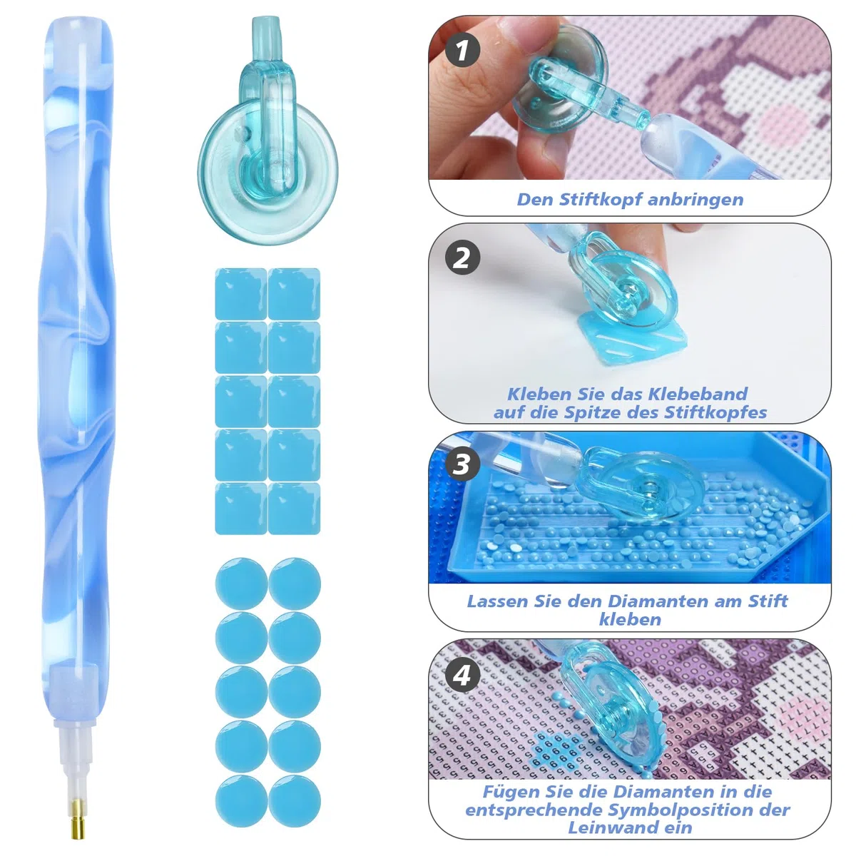 DONQL Diamond Painting Accessori Penna, Penna in Resina Penna per Pittura con Diamante, DIY Penna Diamond Painting Kit, 5D Diamond Painting Penna con 6 Teste di Penna per Embroidery e Nail Art