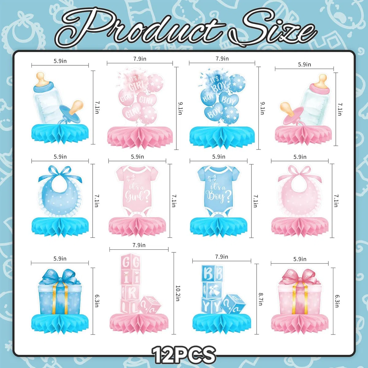 Set di Decorazioni per Rivelazione di Genere - Include Addobbi Tavolo con Centro A Nido d'Ape per Festa di Baby Shower Maschio O Femmina