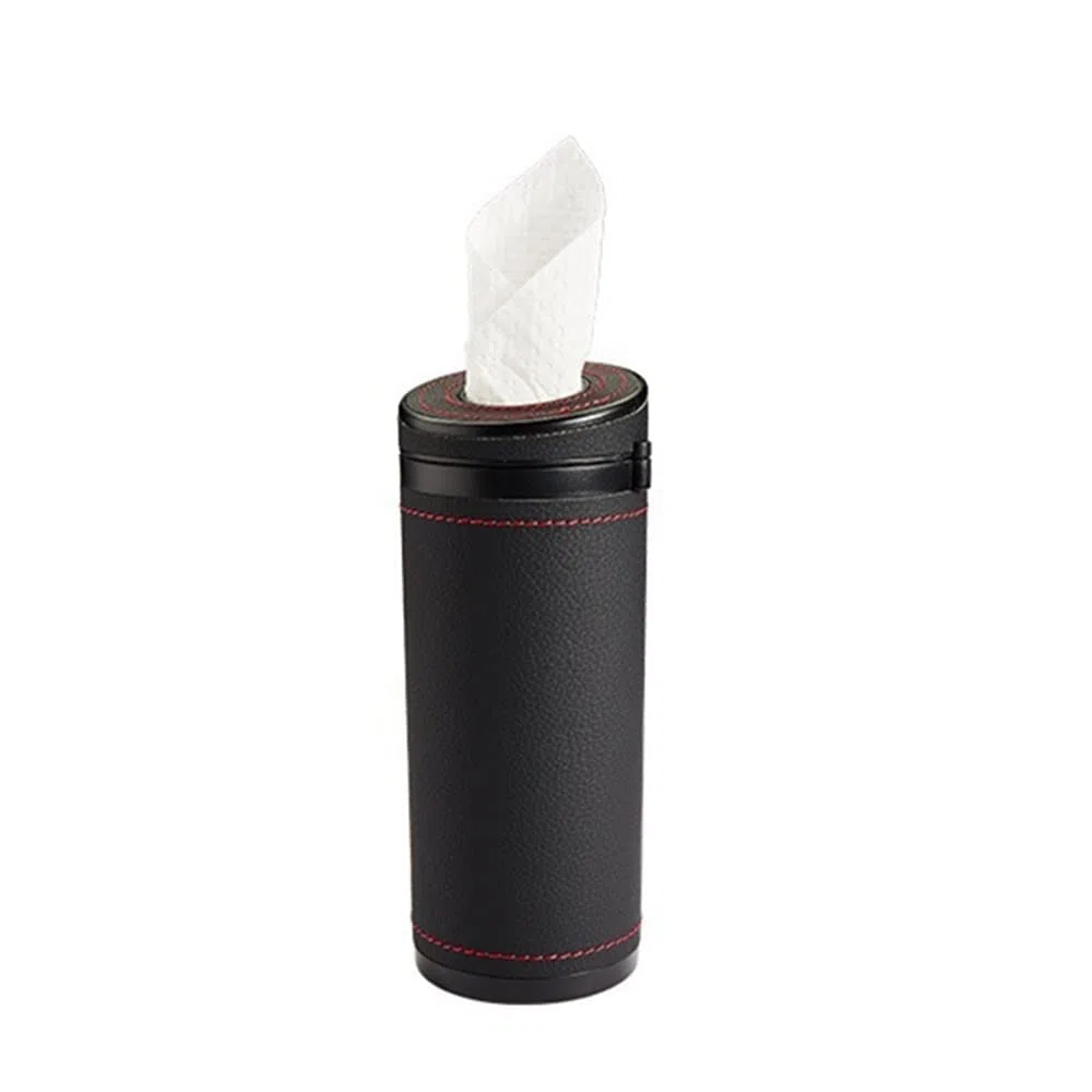 Scatola per fazzoletti cilindri per auto, porta fazzoletti in pelle - per porta fazzoletti per auto, tazza in tessuto in pelle per interni auto ((((4)