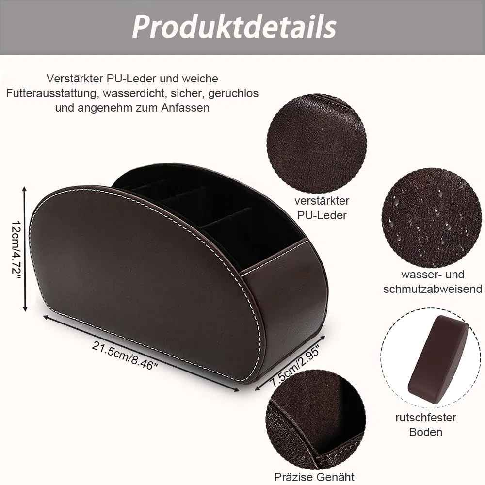porta-telecomando con 5 tasche, organizer in pelle per telecomando TV, DVD, 4K Stick e Bluray, anche come organizer da scrivania per penne, cosmetici (Marrone)