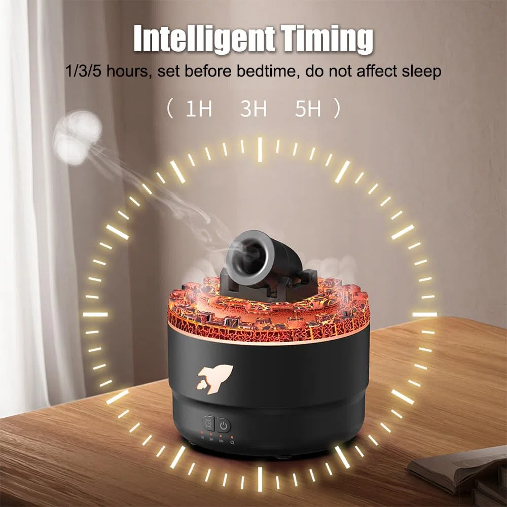 Umidificatore, Diffusore Cannone da Aromi con Nebbia di Vulcano Simulato, Umidificatori Ambiente Cannone Silenzioso con 7 Luci Colorate per Casa Ufficio Viaggio