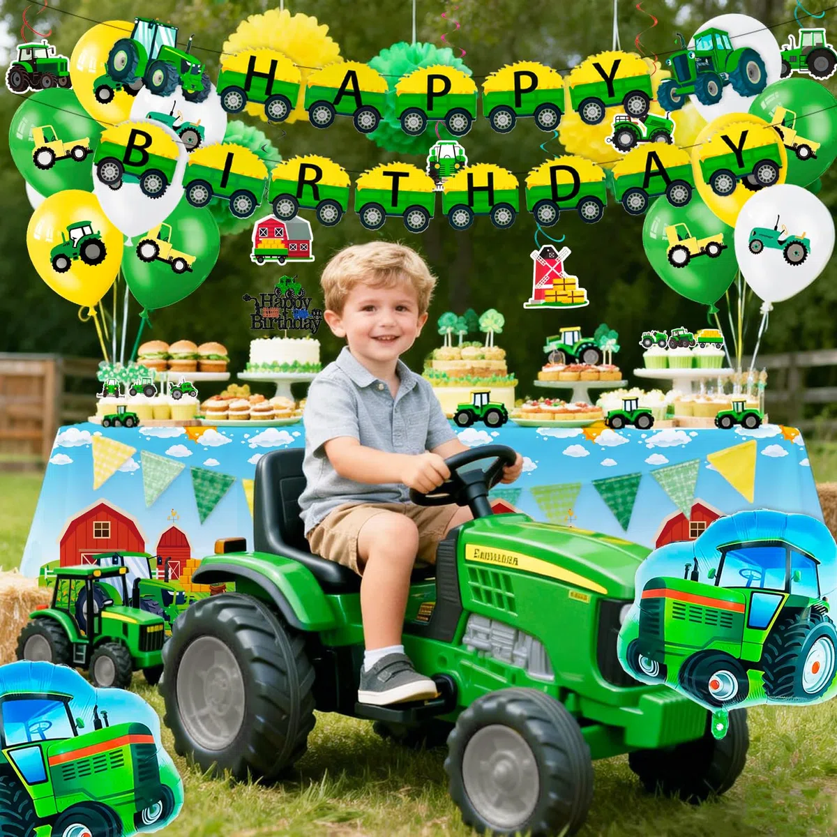 Set di Decorazioni per Compleanno a Tema Trattore,55 Pezzi Decorazioni per Compleanno a Tema Trattore Tovaglia Palloncini