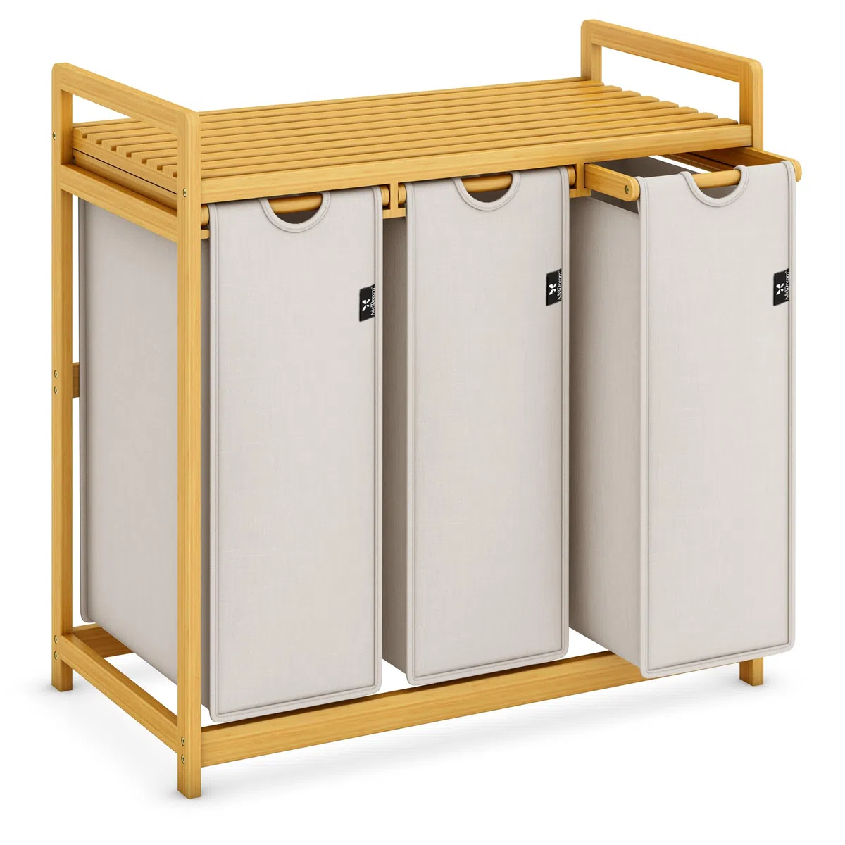 AdelDream Cesto Portabiancheria Cesto per Bucato 150L Organizzatore Lavanderia con 3 Scomparti in Bambù Selezionatore di Bucato Grigio Chiaro