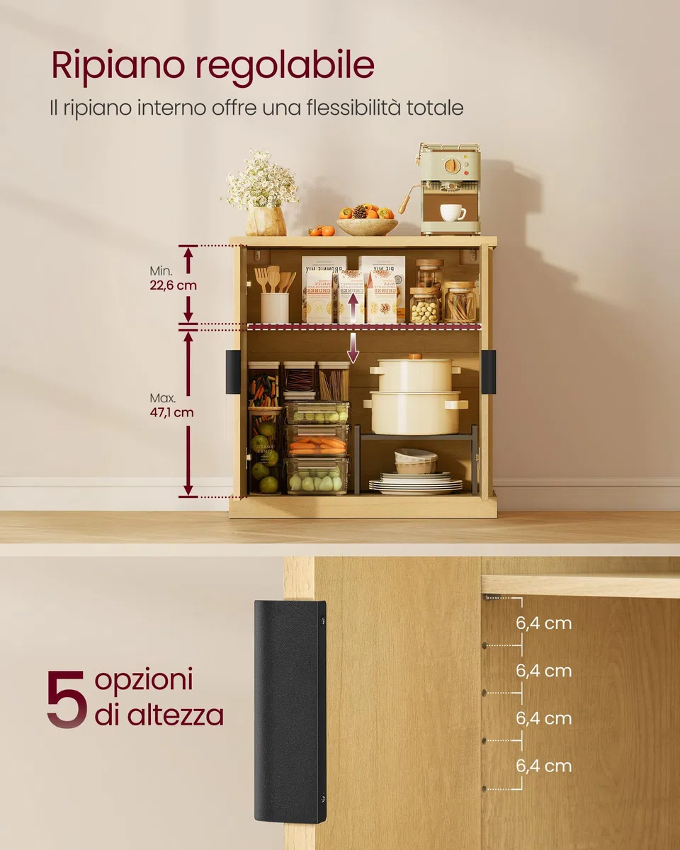 VASAGLE MAXE Collezione - Credenza, Mobile Console, Madia con Ripiani Regolabili, Ante Scanellate, Stile Transizionale, Dispensa Cucina Sala da Pranzo, Beige Rovere BBK344Y01