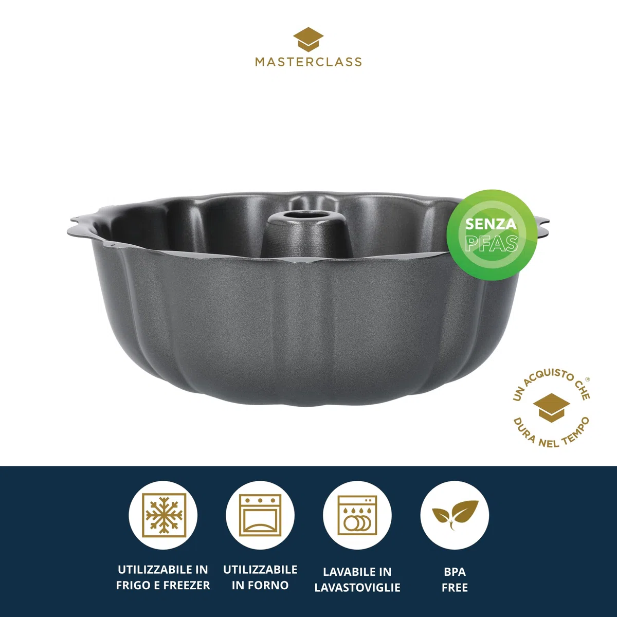 MasterClass Tortiera Scanalata 27 cm per Ciambella Antiaderente, Stampo Ciambellone