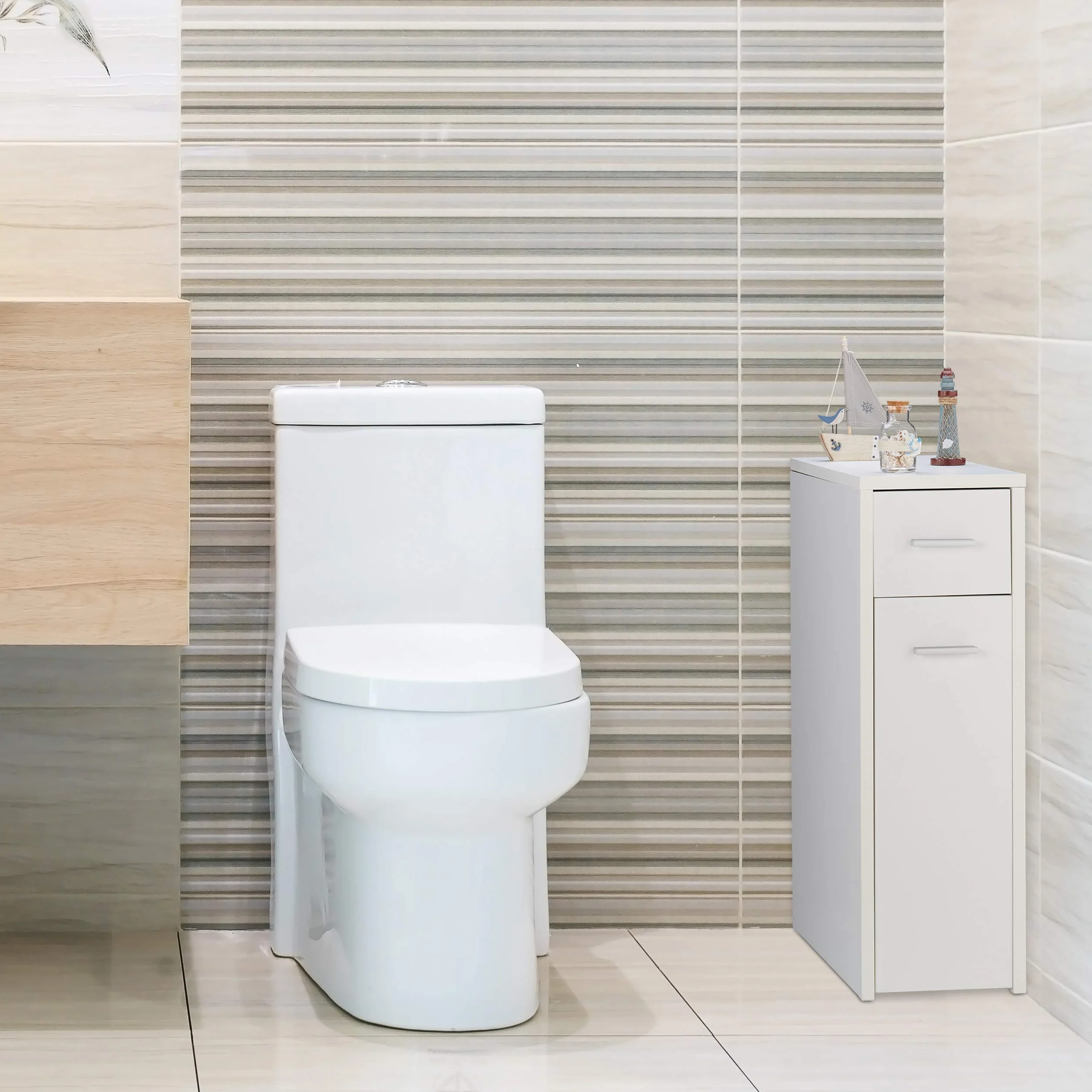 Relaxdays Mobile Salvaspazio Alto & Stretto, 2 Cassetti, Bagno, Cucina, Salotto, Compatto a Colonna,61,5x20x45 cm,bianco