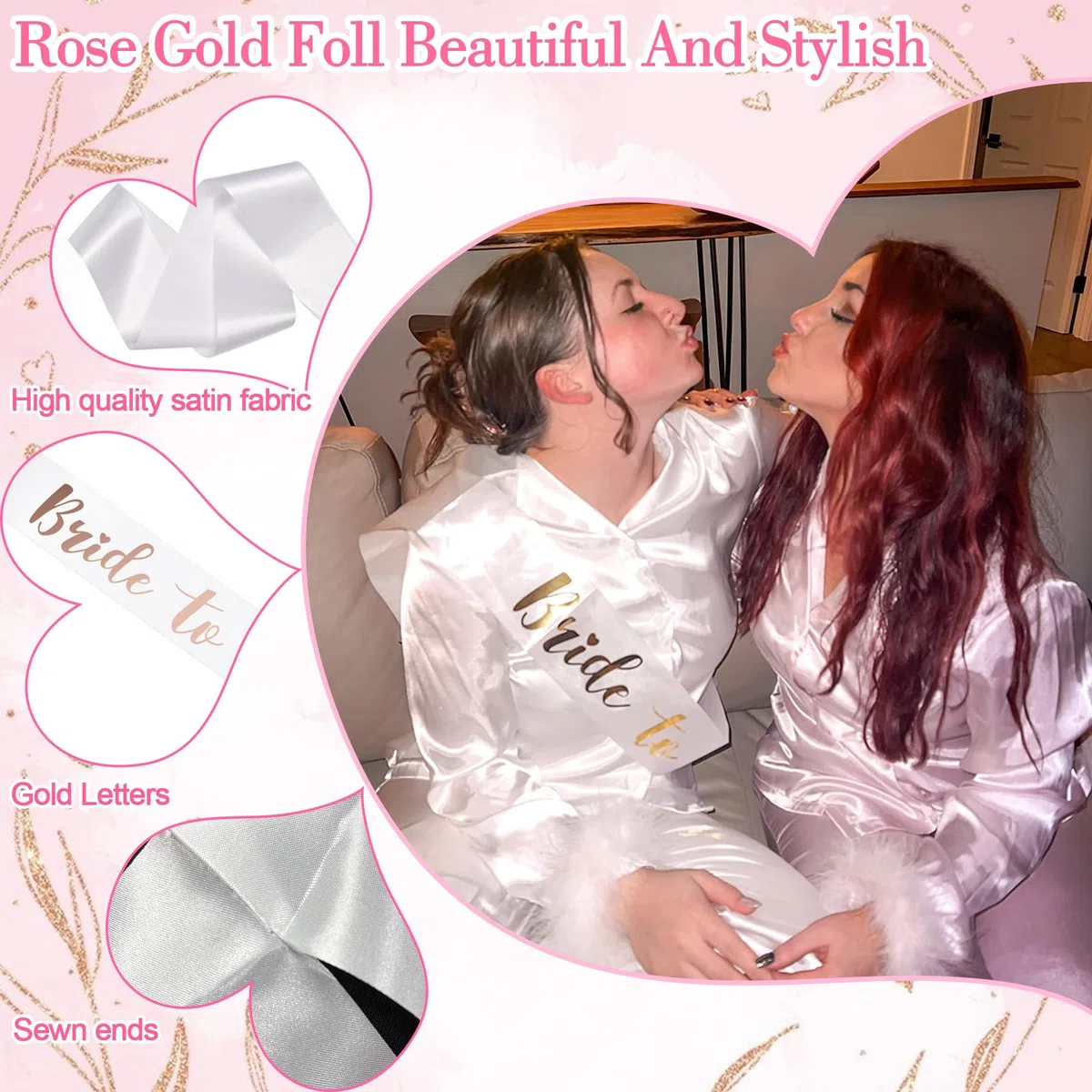 YeahBoom Addio Nubilato Decorazione,Velo da Sposa Bianco con Fiocco,Bride to Be Addio al Nubilato 5 Pack Gadget Sposa - Velo, Fusciacca, Fasce Capelli, Occhiali da Sole Cuore con Perla