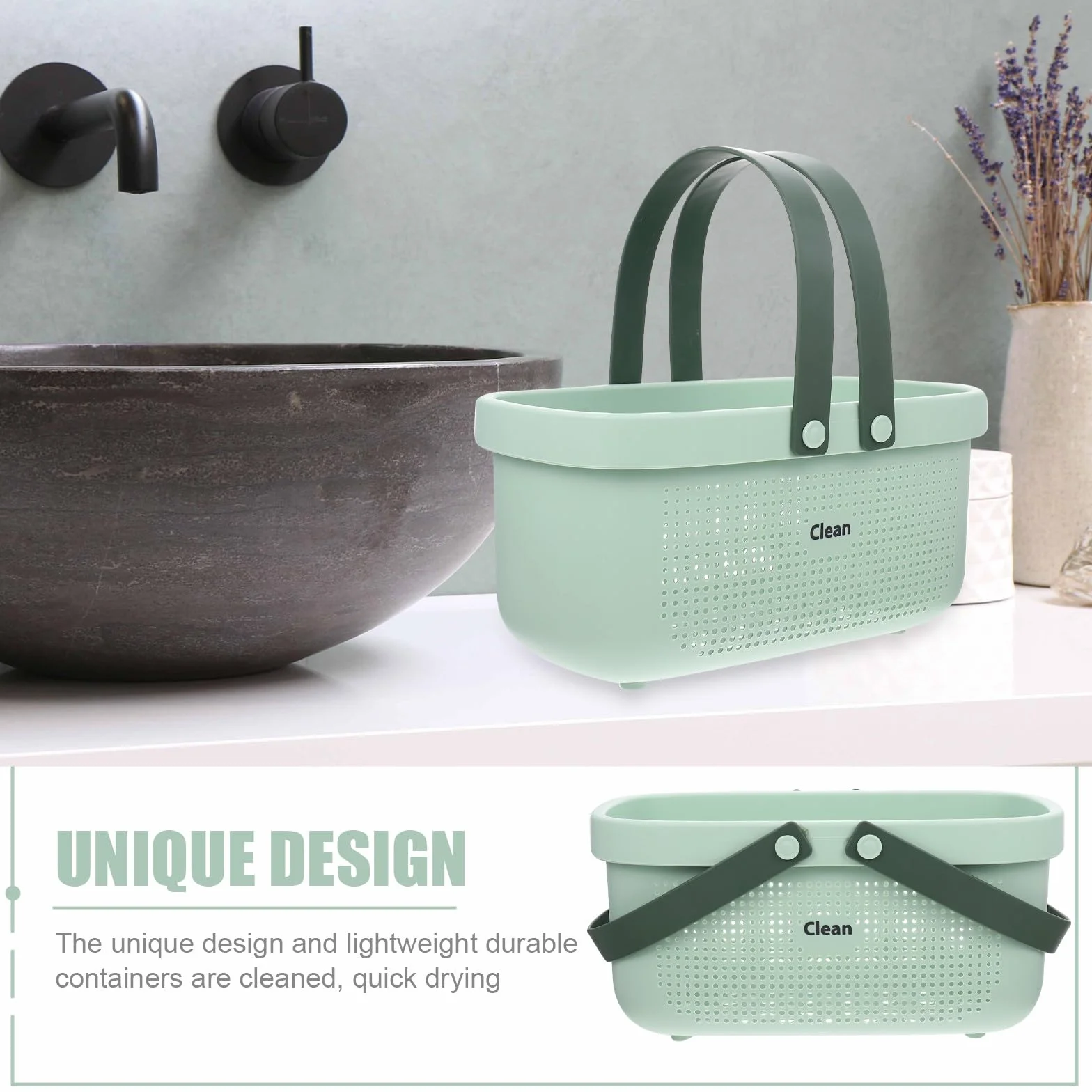 Cestino da Bagno Portatile Grande Capacità Manici in Silicone Design Scavato Organizer per Doccia e Cosmetici
