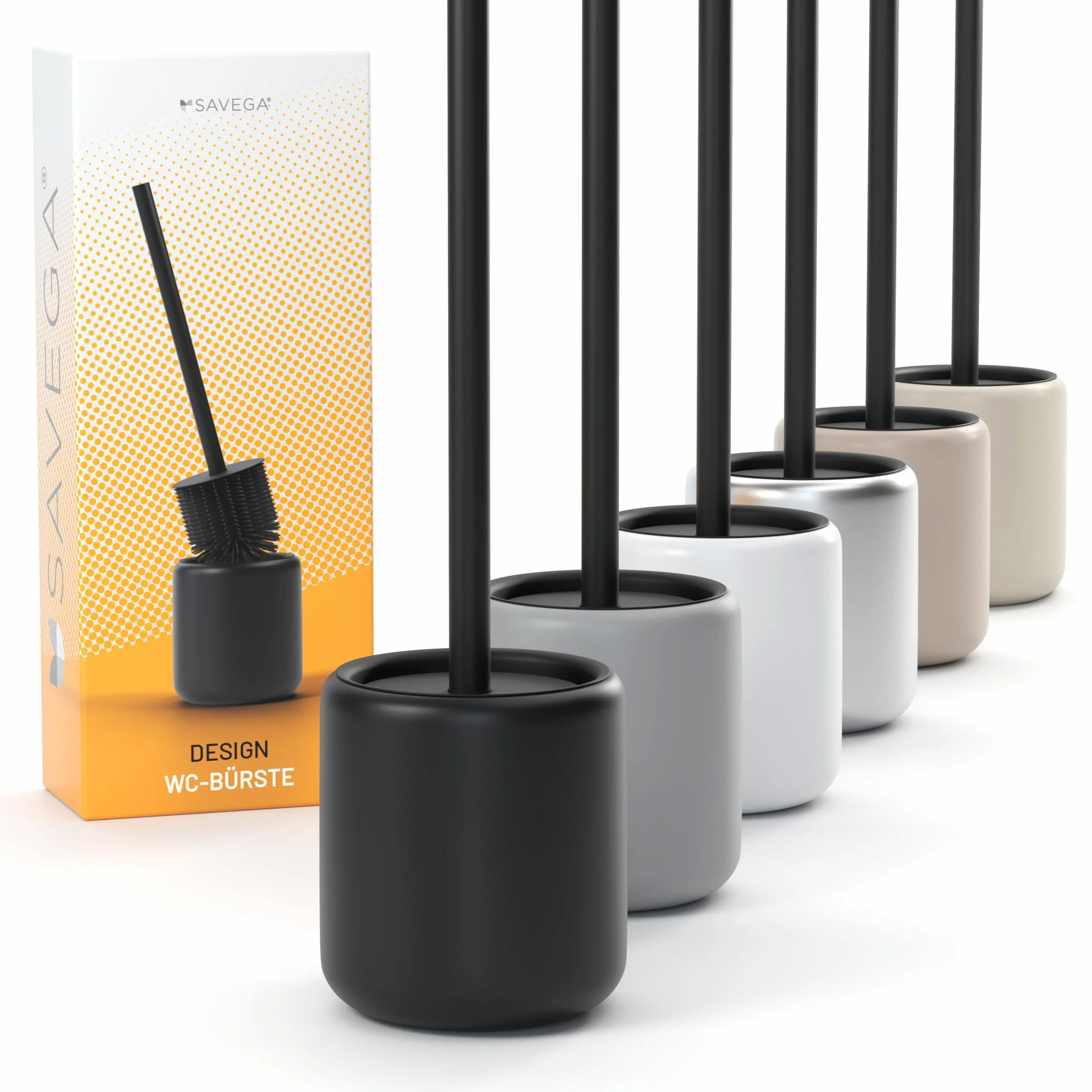 SAVEGA – Scopino WC Silicone Nero con Porta in Acciaio e Coperchio – Spazzola WC Moderna per Bagno