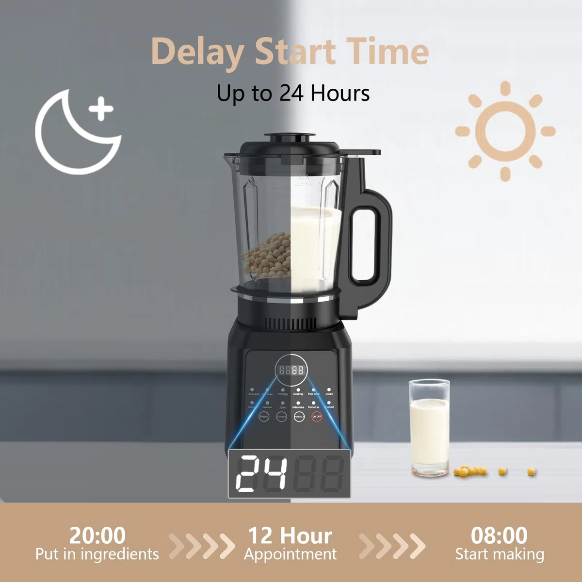 Macchina per Latte di Noci, 1.65L Macchina Latte Vegetale con Funzione Autopulente, Appuntamento Intelligente 24H, Lama in Acciaio Inossidabile a 14 Taglienti, Macchina del Latte di Soia per Familiare