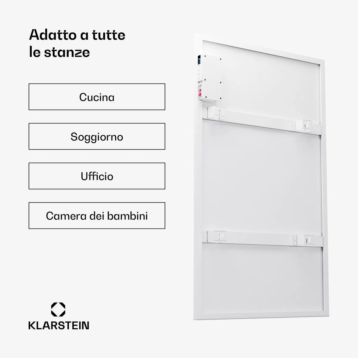 Klarstein Stufa Elettrica a Raggi IR Basso Consumo 600W con Telecomando, Timer e WiFi App, Pannello Radiante per Riscaldamento Domestico, No CO2