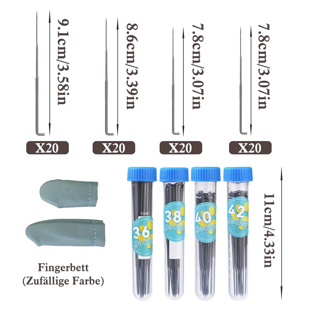 Benlay Set di 80 Aghi in Feltro in 4 Misure (36, 38, 40, 42 Gauge) - Attrezzi Con Dita e Aghi - Scatola per Principianti in Lana Argento