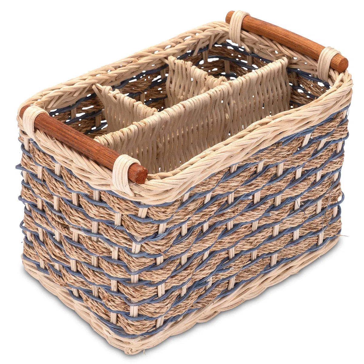 Decorasian - Cestino portaposate da tavolo, in rattan intrecciato, per posate e utensili, con suddivisione.