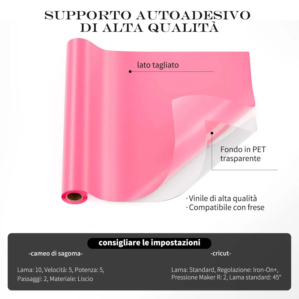 HKC Rotolo di Vinile Adesivo Rosa Opaco, 30cm x 400cm, per Cricut e Silhouette Cameo, Adesivo Permanente per Tazza Fai da Te, Finestra, Ceramica, Plastica