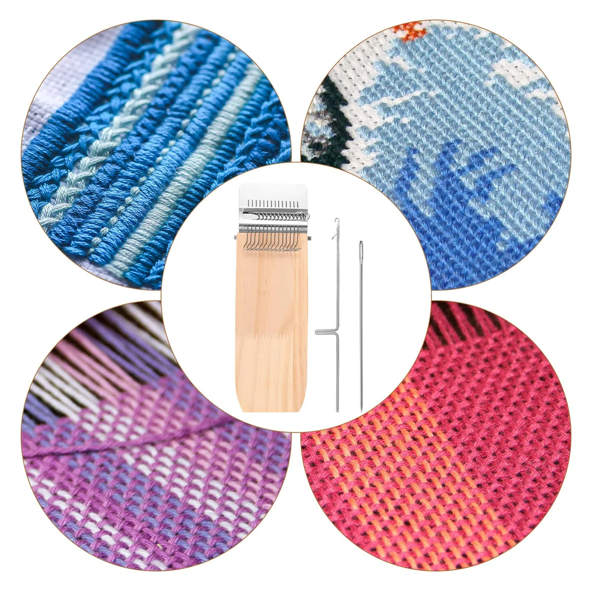Fukaisu Maglia Toppa Riparazione Kit, Portatile Rammano Telaio con 14 Ganci Veloce Rattoppare per Jeans Abbigliamento Buchi Tessitura Telaio Artigianato Set per Principianti DIY Tessuto Riparazione