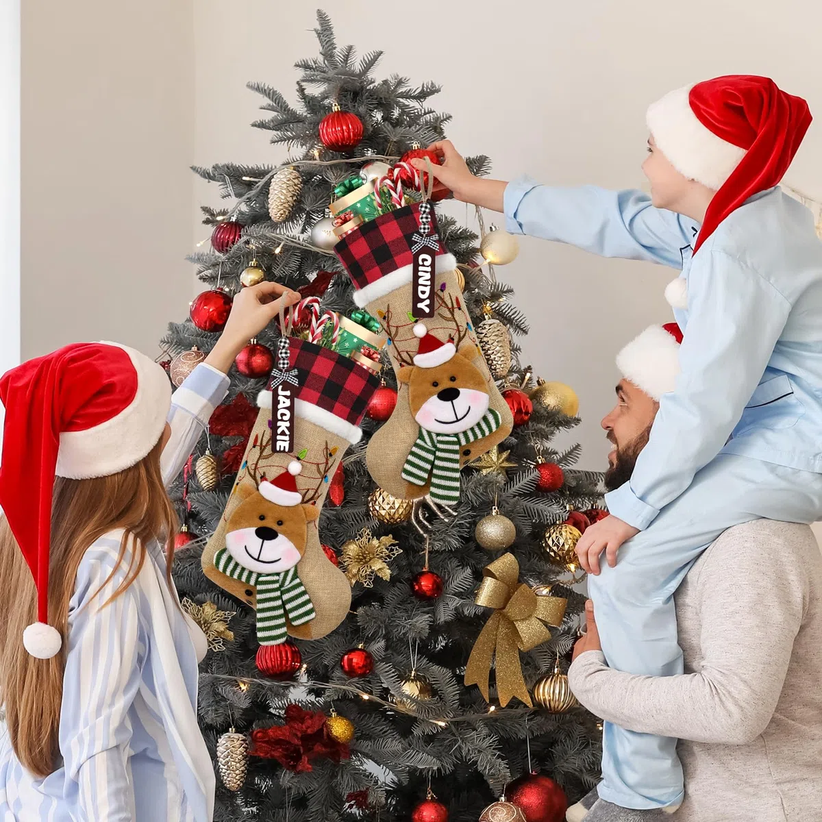 Calze di Natale, Calze Natalizie da Appendere,Calza Natale Personalizzata con 3D Renne, Decorazioni Natalizie Calze Natalizie per Casa, Camino, Albero di Natale
