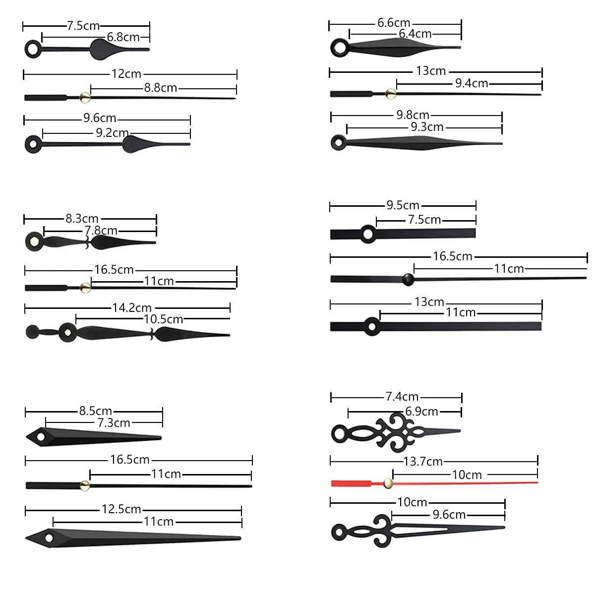 Meccanismo Orologio da Parete, 6 Pezzi Movimento Orologio da Parete, Meccanismo per orologio, Contenente 6 set di Lancette,per Orologio Fai Da Te, Riparazione Orologi (22 mm)