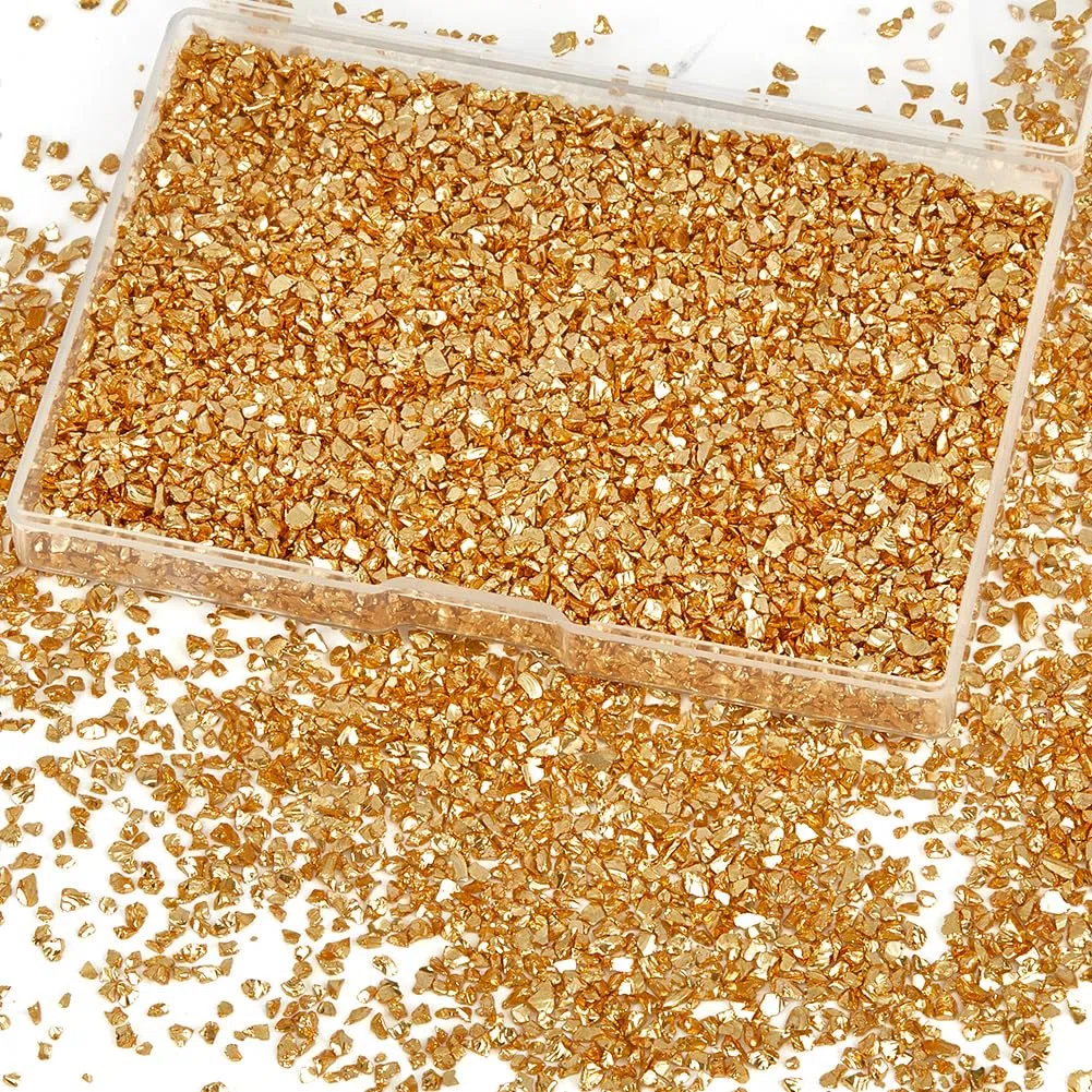 GORGECRAFT 1 Scatola di Vetro Frantumato Glitter Irregolare Frammenti D'Oro Rotti Frammenti di Ghiaia 100G Paillettes Granelli di Ghiaia per Sottobicchieri D'Arte Artigianali In Resina Ornamento