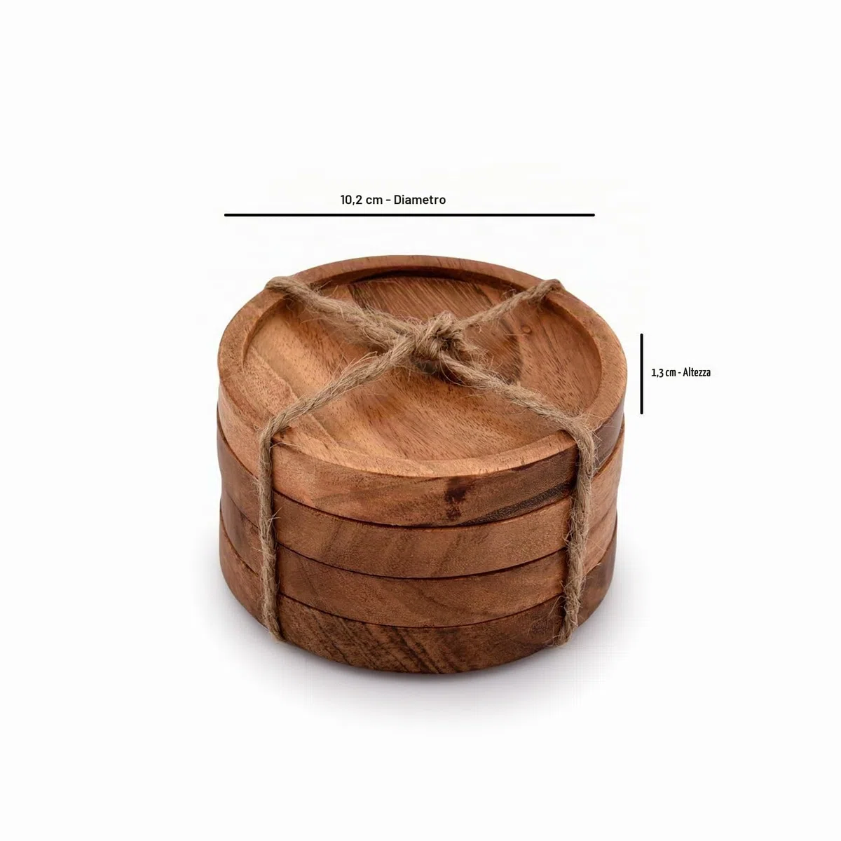 Kaizen Casa Set di 4 Sottobicchieri in Legno di Acacia Naturale per Bevande - Protezione da Tavolo per Qualsiasi Tipo di Superficie