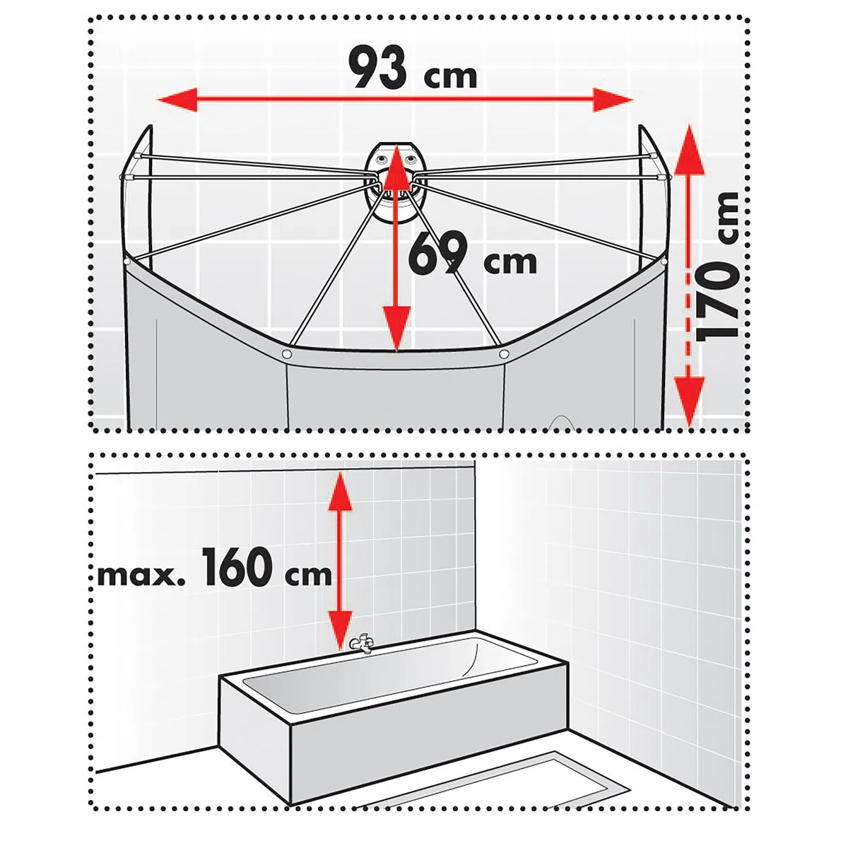 Spirella, Tenda da Doccia in PEVA, Modello Ombrella, Tenda da Doccia con 8 Occhielli in Stile Moderno, Materiale Impermeabile, Leggero e Resistente all'Acqua, 200x170 cm Bianco