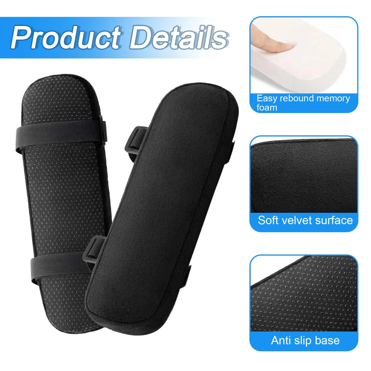Cuscini per Braccioli Sedie 2 Pezzi Cuscino Rimovibile Braccioli Cuscinetti per Braccioli Antiscivolo Braccioli in Memory Foam per Ufficio Sedia da Gioco