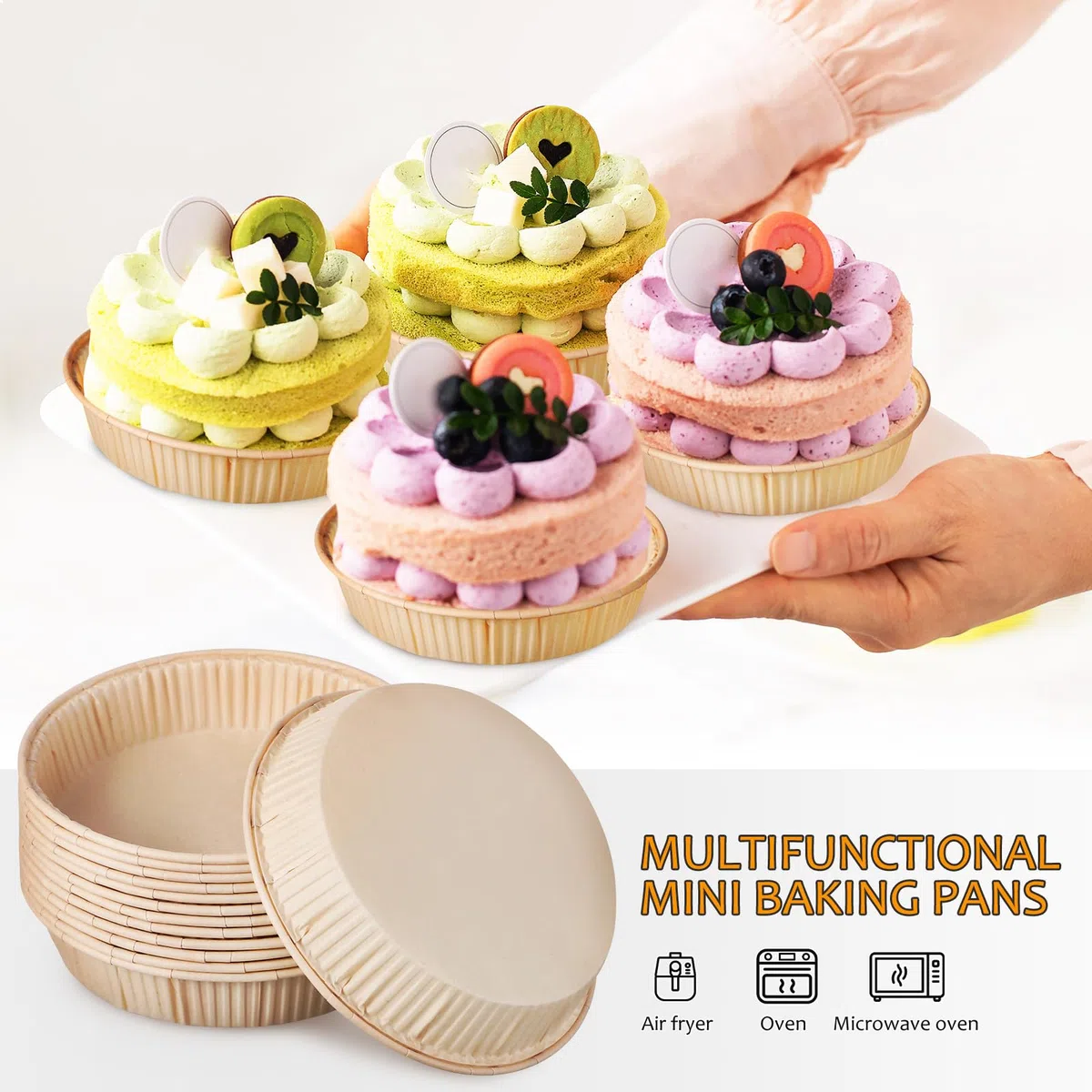 Tofficu Mini Teglie Rotonde per Crostate 100 Pezzi 4 Pollici in Carta Usa e Getta per Stampi Monoporzione da Forno per Piccole Torte e Dessert