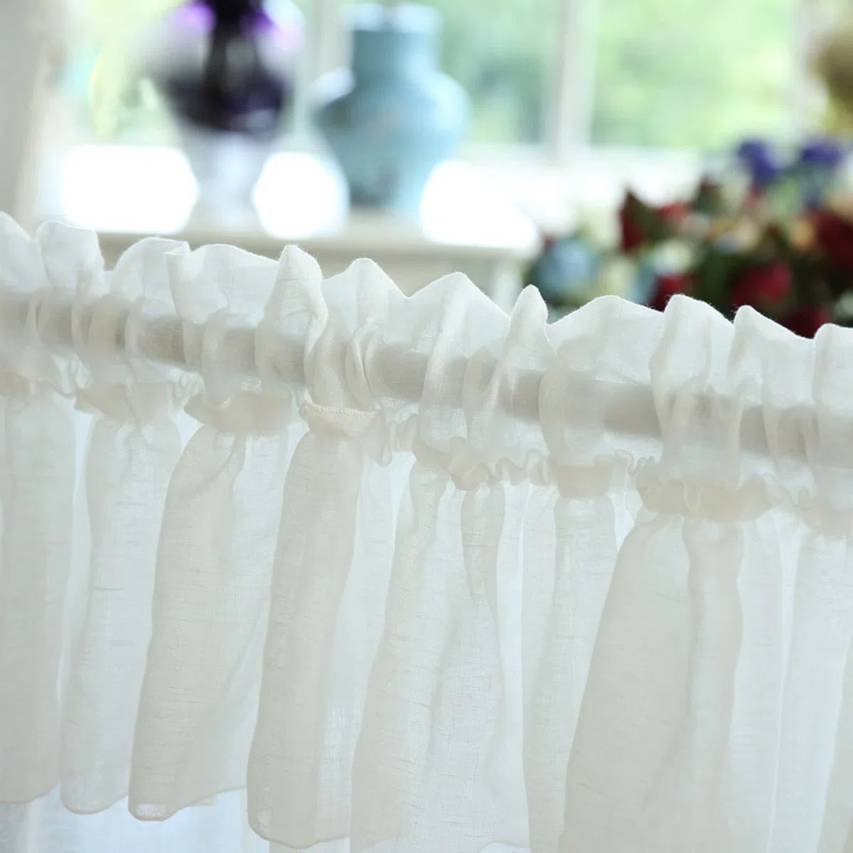 A.Monamour Tenda corta per finestre piccole, in cotone e lino, voile trasparente, tulle con volant, mantovana per finestra, mezza tenda per cucina, bar, camera da letto, armadio tenda