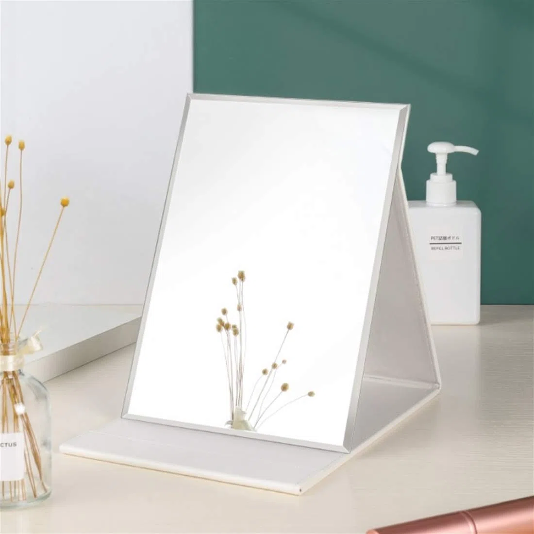 Zcooooool Specchio Specchio per il trucco Super HD portatile grande Specchio per trucco multi-stand Angolo libero/portatile/da tavolo Specchio pieghevole,25.5X18 cm (10X7 pollici)
