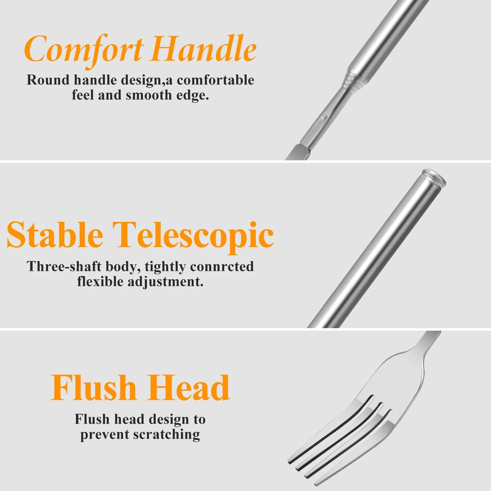 Ptwola Forcella in acciaio allungamento telescopico retrattile robusto barbecue frutta dessert cucina forchette da cucina 60 cm