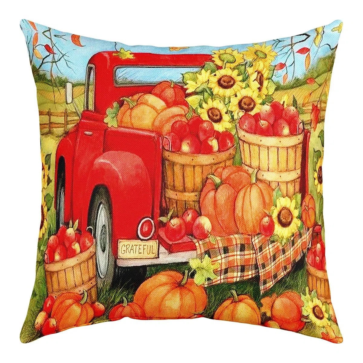 Homemissing Federe per cuscini autunnali con zucca di fattoria, 45,7 x 45,7 cm, morbide per bambini, Happy Thanksgiving decorative, federe per cuscini autunnali rosse
