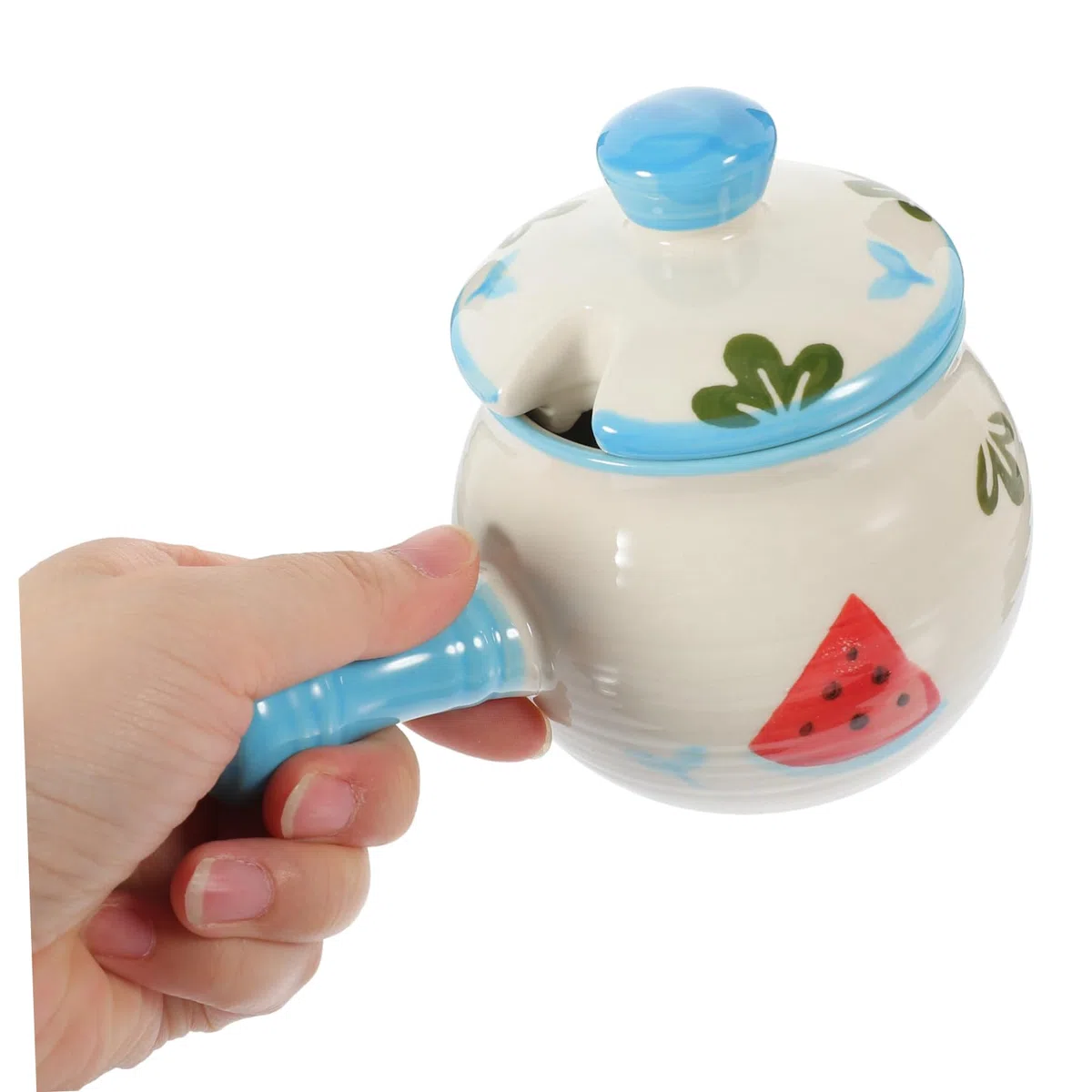 COLLBATH Barattolo Per Condimento in Materiale Refrattario Manico e Coperchio, Contenitore Per Strutto e Spezie Da Cucina, Vaso Per Zucchero e Sale, Contenitore Di Stoccaggio Per Ambienti d