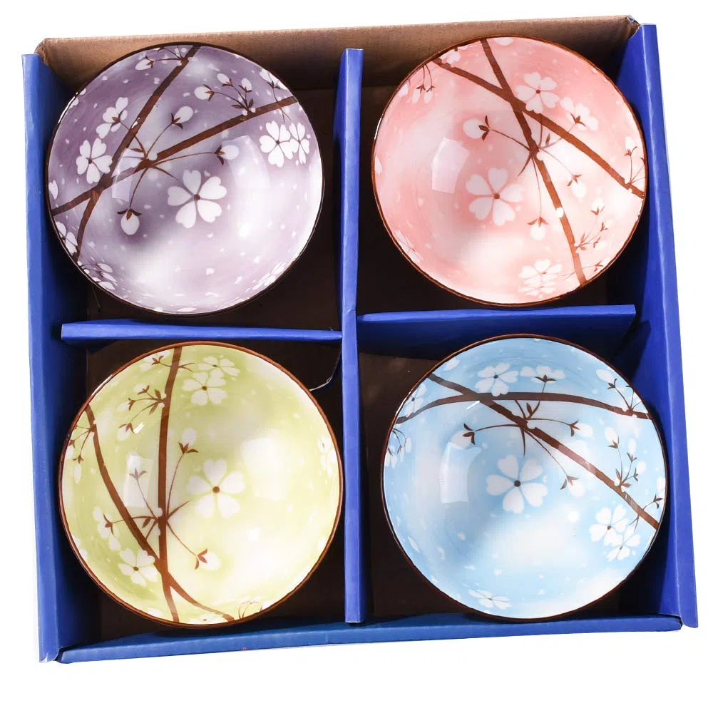 Purplishn House - Set di 4 ciotole per riso in stile giapponese, 11,4 cm, per zuppa di riso, cereali, farina d'avena