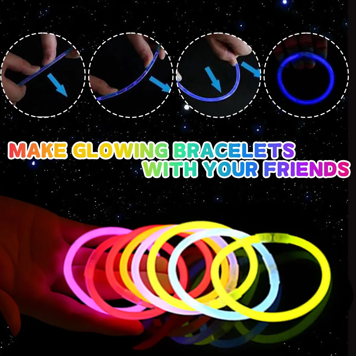 YAAVAAW Braccialetti luminosi fluorescenti verde 100 pezzi, colorati bastoni bulk con 100 connettori. Glow sticks bambini adulti per compleanno, feste, Carnevale, Capodanno, Pasqua, Halloween (Verde)