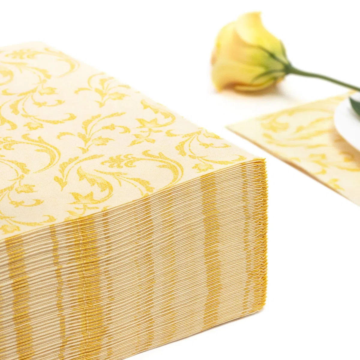 Papstar, 50 tovaglioli Royal Collection 1/4 Piega 40 cm x 40 cm Giallo Damascato, #84996