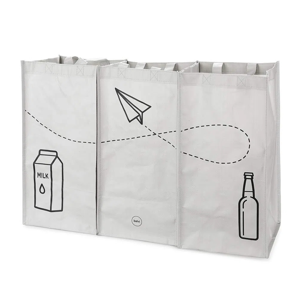 Balvi Set Borse Riciclaggio Tidy Trash Colore Grigio Realizzato in plastica Riciclata Set di 3 unità