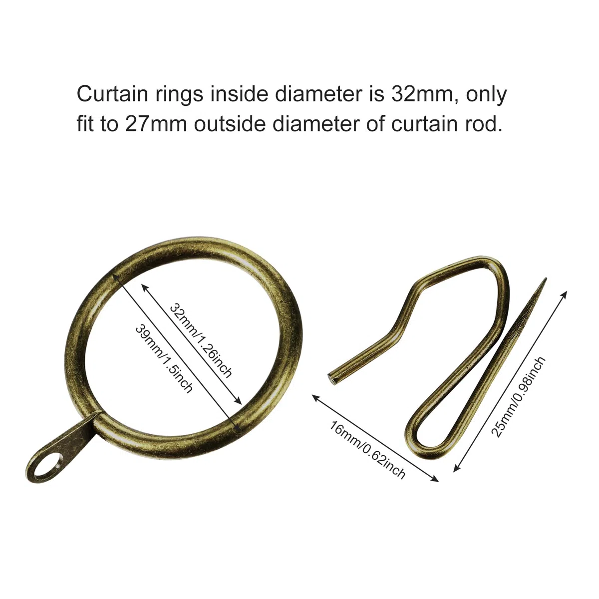 30 Anelli Tende Drappeggio in Metallo Anelli Tende da Appendere e 30 Ganci a Perno Tendaggi in Metallo per Tende da Doccia Finestre Porta, 30 mm Diametro Interno (Bronzo Olio-Strofinato)