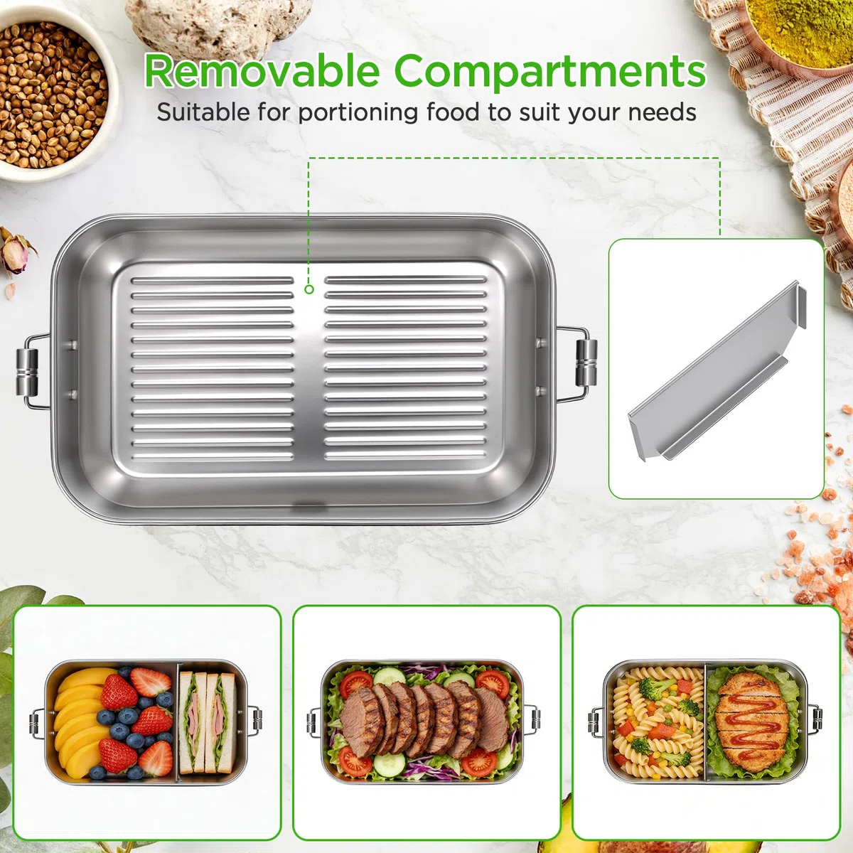 AiQInu Porta Pranzo in Acciaio Inox, 700ML Lunch Box con Partizione Rimovibile, Schiscetta Pranzo, Senza BPA, Portapranzo Bento Box per Lavoro, Scuola e Picnic