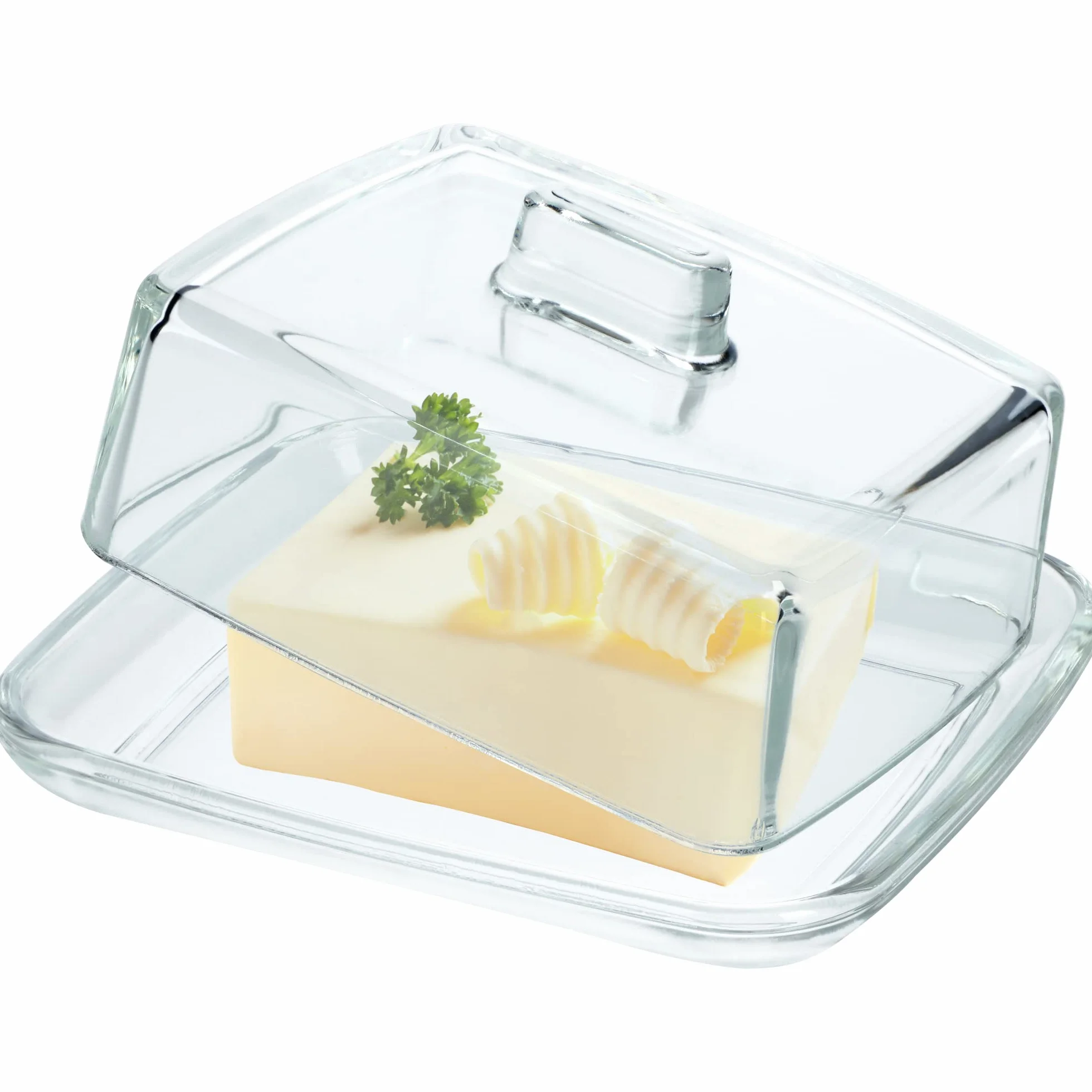 KADAX Burriera in Vetro con Coperchio e Manico - Trasparente 476 g - Per Conservare il Burro a Tavola - Chiusura Ermetica Mantiene Aroma e Protegge da Insetti