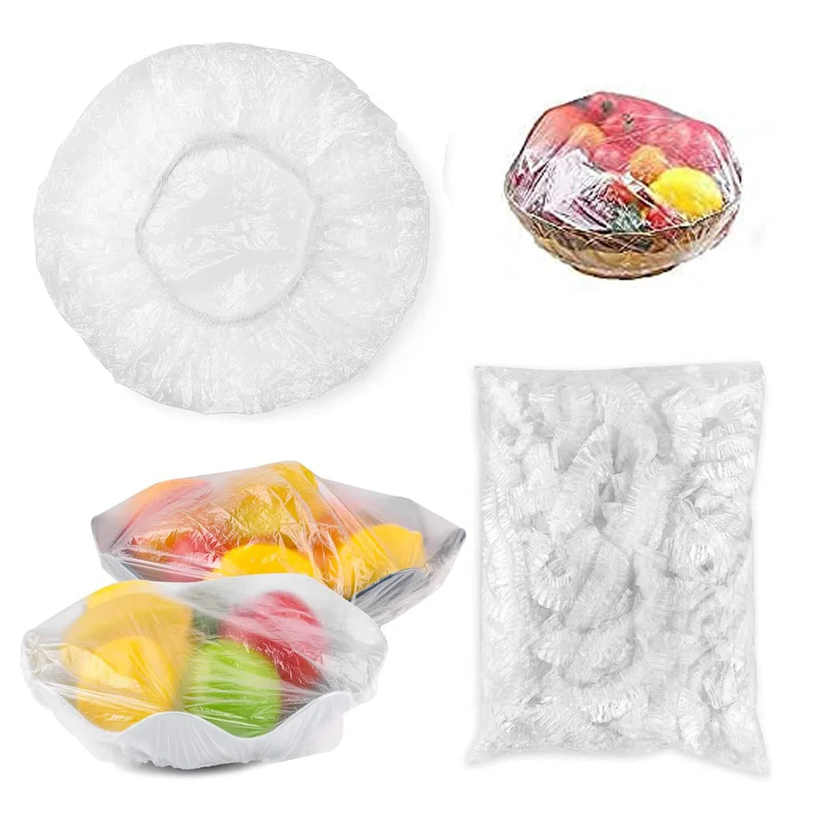 Coperchio Ciotola in Plastica 100 Pezzi,Tappi di conservazione freschi,Involucro di plastica PE Riutilizzabile Copri Ciotola per Alimenti Elastici Contenitori per Ciotole, Avanzi,Picnic All'aperto
