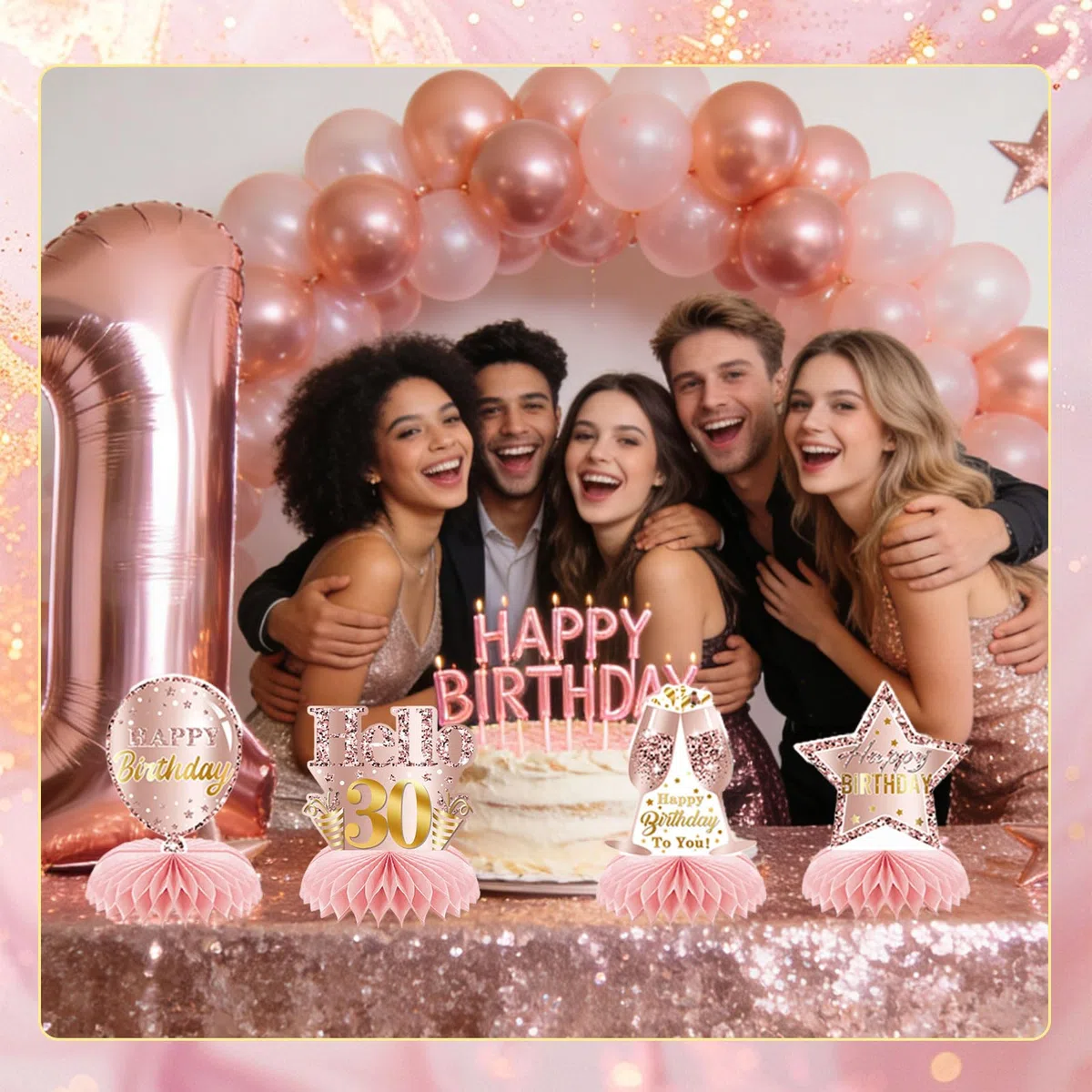 9 Pezzi Rosa Rosegold 30 Compleanno Alveare Centro Tavola Decorazione per Ragazze Felice 30 Compleanno Tavolo Deko Feste Accessori Centrotavola per Diciotto Anni